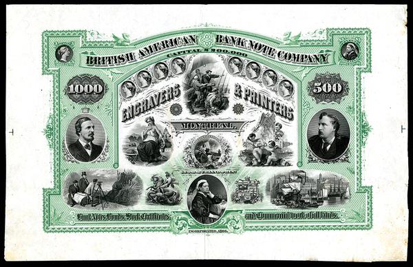 British American Bank Note Company advertising sheet, circa 1860s (est.  $3,000-$6,000).