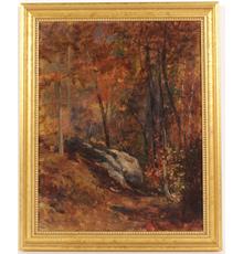 Oil paintings will feature an oil on canvas by the renowned artist and designer Louis C.  Tiffany (American, 1848-1933), titled Woods Landscape, signed lower left.