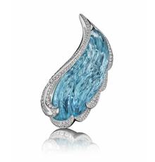 “Feather” Aquamarine and Diamond Brooch by Naomi Sarna, featuring a 91.64 ct.  aquamarine.