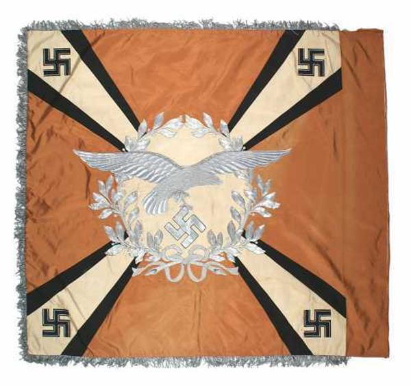 This German Luftwafffe signal regiment standard, silk, 4 feet square, will be sold Dec.  6-7.