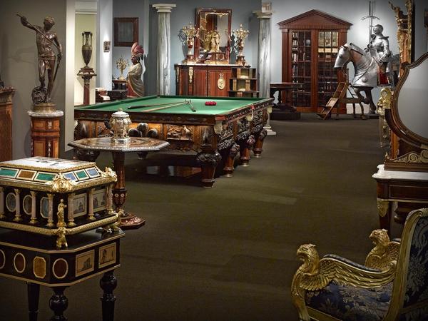 M.S.  Rau Antiques's main gallery space, displaying their varied collection of fine art and antiques.