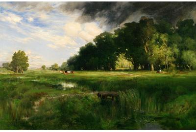 Thomas Moran (1837-1926), "Summer Squall," 1889.  Oil on canvas, 24 x 35 1/2 inches.  Signed 'T.  Moran' and dated, lower left