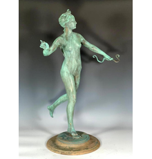 One of two bronzes statues with green verdigris patina signed by William MacMonnies (American, 1863-1937), this one titled Diana (1890), 31 in.  tall (est.  $10,000-$12,000).  