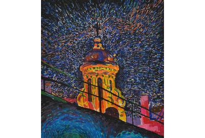 Manuel Jiménez Palma,Illuminated Church, Pastel on Paper, 19'' x 16.5''