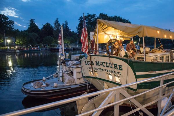 The Lois McClure from the Lake Champlain Maritime Museum will accompany GlassBarge on its journey across New York State.