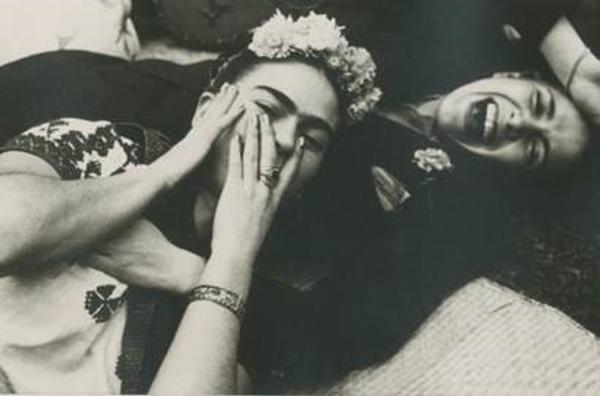 Nickolas Muray image of FRIDA KAHLO WITH CHAVELA VARGAS, 1945, gelatin silver print, 3.25x 5-8 inch 