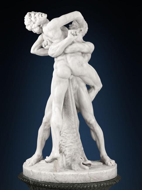 A stunning marble sculpture of Hercules and Antaeus made by Sculptor Mahlon Dickerson Eyre for the 1876 Continental Exhibition.