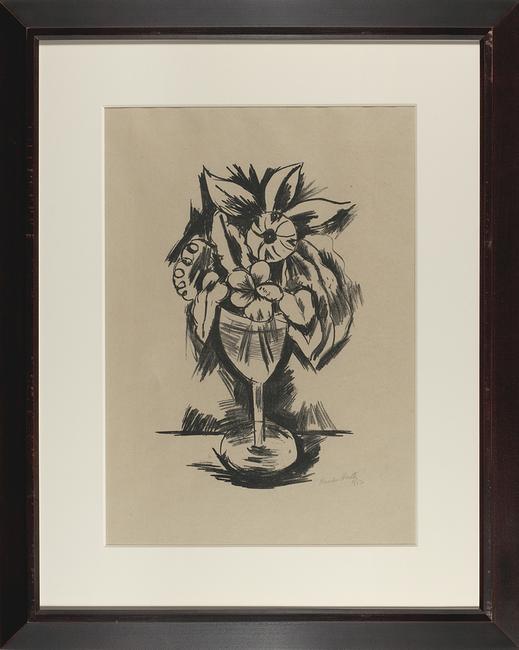 Marsden Hartley (1877–1943), Flowers in Goblet #3, 1923, lithograph, 16 ⅜ x 10 ½ inches.  Palmer Museum of Art, John Driscoll American Drawings Collection