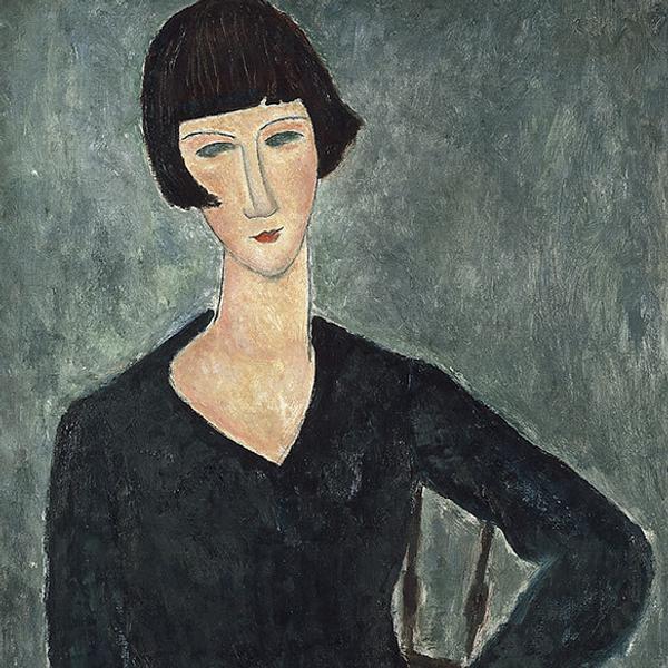 Detail, Amedeo Modigliani, Seated Woman in Blue Dress, 1918-19.