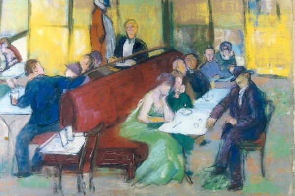 Anna Walinska, Paris Cafe, 1929, pastel on paper, 12 x 17.5