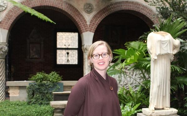 Dr.  Christina Nielsen, William and Lia Poorvu Curator of the Collection at the Isabella Stewart Gardner Museum in the Museum’s Courtyard.  