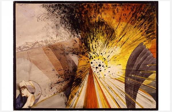 Claggett Wilson (1887–1952), Flower of Death—The Bursting of a Heavy Shell—Not as It Looks, but as It Feels and Sounds and Smells, c.  1919.  Watercolor and pencil on paperboard, 16 ½ × 22 in.  Smithsonian American Art Museum, Gift of Alice H.  Rossin, 1981.163.18 Photo: Smithsonian American Art Museum, Washington, DC/Art Resource, NY