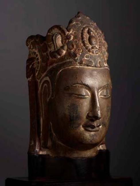 Head of a Bodhisattva (Mahasthamaprapta?), China, Northern Qi Dynasty, 550-577 A.D., limestone with traces of polychrome, The Morgan Library & Museum.  Bequest of Belle da Costa Greene.  Photography: Graham S.  Haber, 2012.