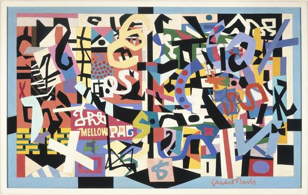 Stuart Davis (1892–1964), "The Mellow Pad," 1945–51.  Oil on canvas, 26 1/4 x 42 1/8 in.  (66.7 x 107 cm).  Brooklyn Museum; bequest of Edith and Milton Lowenthal 1992.11.6.  © Estate of Stuart Davis/Licensed by VAGA, New York