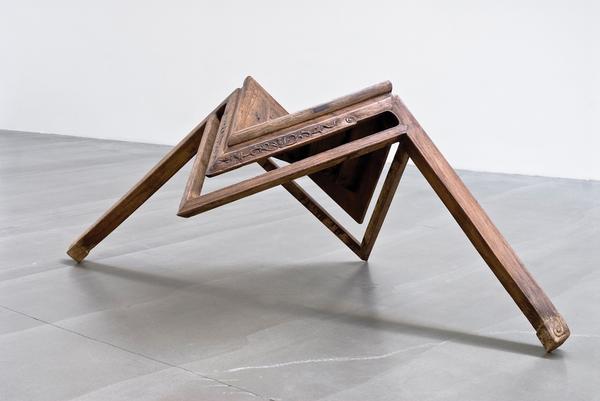 Table with Two Legs, 2008, by Ai Weiwei (Chinese, b.  1957).  Wood from qing dynasty (1644–1911).  Courtesy of Rubell Family Collection, Miami.  © Ai Weiwei