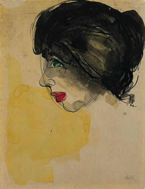 Head in Profile, 1919, Emil Nolde (German, 1867-1956), Watercolor and India ink on tan wove paper, 14-1/2 x 11-1/8 in.  (36.8 x 28.3 cm), Norton Simon Museum, The Blue Four Galka Scheyer Collection, © Nolde Stiftung Seebüll, Germany