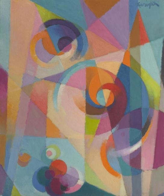 Gestation #3 by Stanton Macdonald-Wright (American, 1890 – 1973).  Oil on plywood.  1963