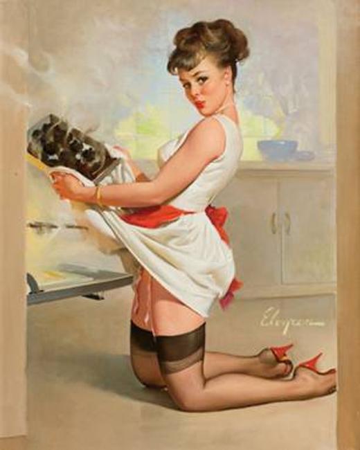 GIL ELVGREN (American, 1914-1980).  Let's Eat Out, 1967.  Oil on canvas.  30 x 24 in.