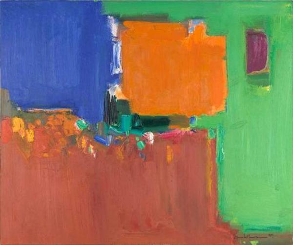 Hans Hofmann: Indian Summer, 1959; oil on canvas; 60 1/8 x 72 1/4 in.; BAMPFA, gift of the artist.  Photo: Jonathan Bloom.  © The Regents of the University of California.