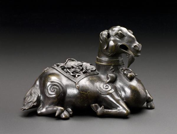 Bronze Censer in the Form of a Recumbent Mythical Animal China, Ming Dynasty, 15th/16th century Height 5.51 in (14 cm); length 9.02 in (22.9 cm)