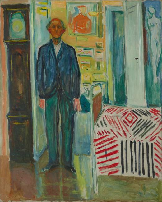 Edvard Munch, Self-Portrait.  Between the Clock and the Bed, 1940-43; oil on canvas; 58 7/8 x 47 7/16 in.  (149.5 x 120.5 cm); photo: courtesy Munch Museum