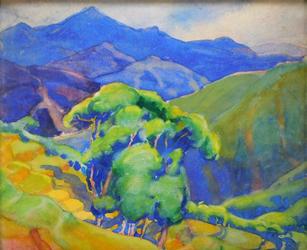 Impressionist watercolor landscape painting on paper by Margaret Jordan Patterson (Mass., 1867-1950), titled Hills with Chestnut Trees, artist signed (est.  $800-$1,200).  