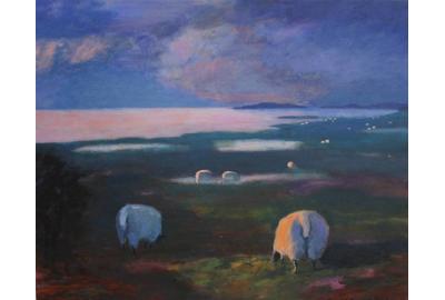 Margit Enggaard Poulsen, Marsh Sheep, Fanoe, Acrylic on Canvas, 39.5'' x 49.5''