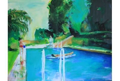 Maria José Cabral, Pool #1, Mixed Media on Canvas, 34''x 46''