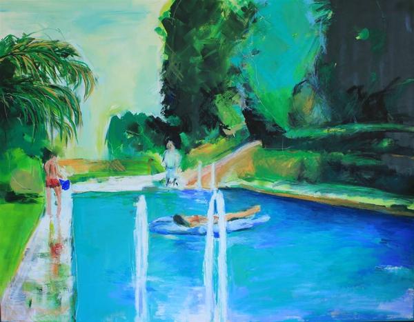 Maria José Cabral, Pool #1, Mixed Media on Canvas, 34''x 46''