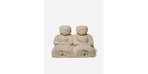 William Edmondson (1874–1951), Martha and Mary, Nashville, Tennessee, between 1931–1937, limestone, 15 x 24 x 10 in, American Folk Art Museum, New York, promised gift of KAWS, P1.2020.1.  Photo by Bill Jacobson Studio.