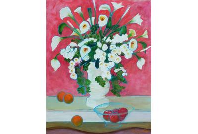 Martin Randall Joyce, Artificial Flowers with Fruit, Acrylic on Canvas, 30" x 24"