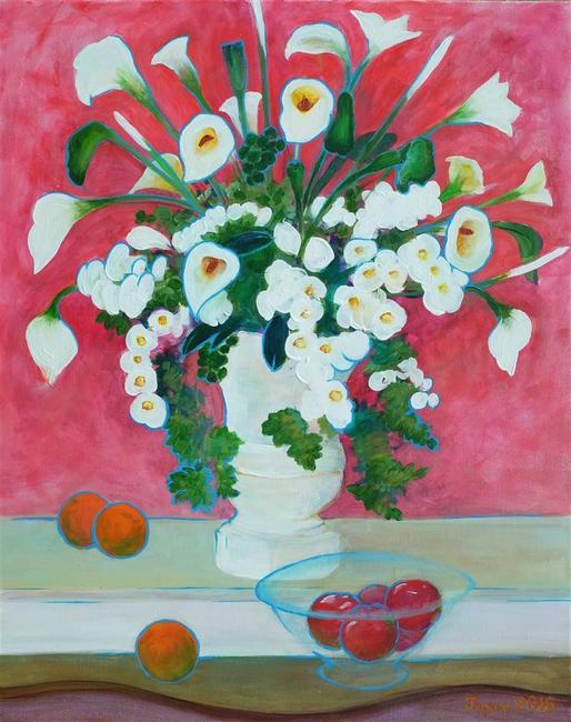 Martin Randall Joyce, Artificial Flowers with Fruit, Acrylic on Canvas, 30" x 24"