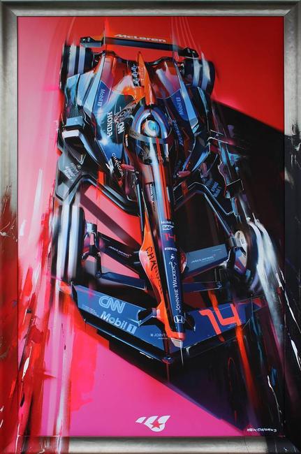 Matus Prochaczka, 14_Fernando Alonso at Virtual Track, Digital Artwork Print on Canvas & Acrylic, 68'' x 44.5''