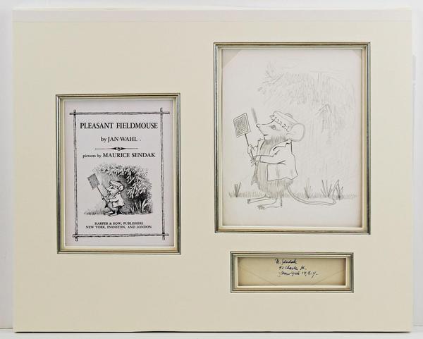 Highly detailed original graphite drawing by Maurice Sendak of “Pleasant Fieldmouse”, a near final drawing of the frontis for Jan Wahl’s book of the same name (est.  2,000-$2,400).