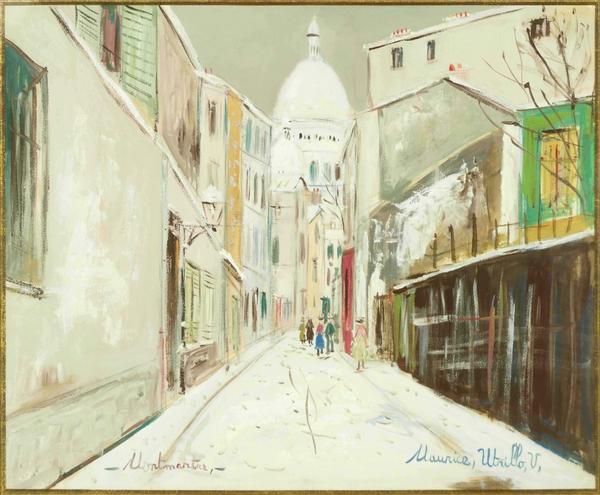 Original gouache painting by Maurice Utrillo (French, 1883-1955), titled Rue de Mont-Cenis a Montmartre, signed lower right, with provenance dating to 1963 (est.  $50,000-$70,000).