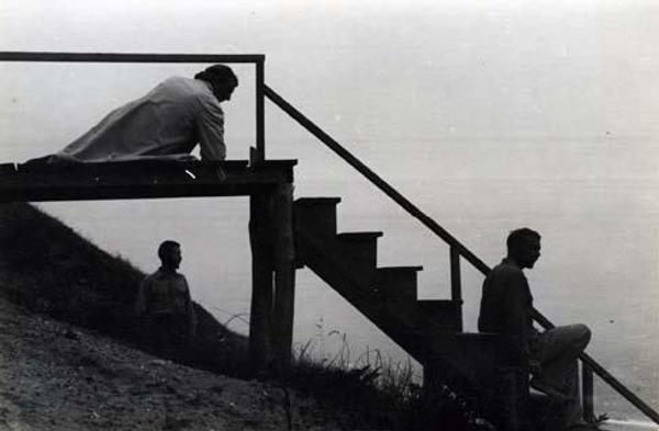 PAJAMA, Margaret French, George Tooker and Jared French, Nantucket, c.  1946 Vintage Silver print, 5 x 6 7/8 in.