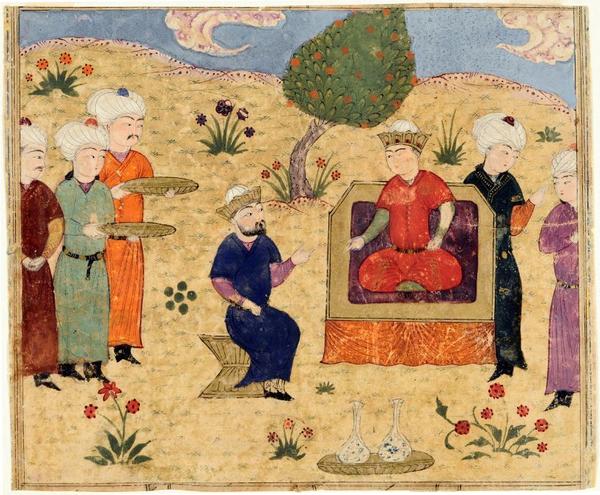  Kay Kavus Crowns His Grandson Kay Khusraw, Painting from an illustrated manuscript of the Shahnama by Firdawsi 