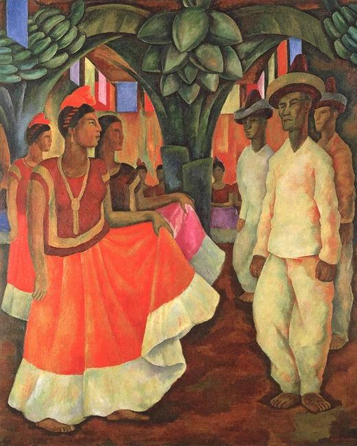 Diego Rivera, Dance in Tehuantepec, 1928, oil on canvas, collection of Eduardo F.  Costantini, Buenos Aires.  © Banco de México Diego Rivera Frida Kahlo Museums Trust, Mexico D.F.  / Artists Rights Society (ARS), New York