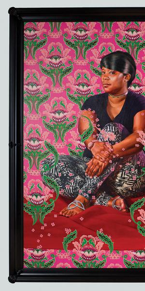 Kehinde Wiley (American, b.  1977), Three Girls in a Wood, 2018, oil on linen, 108 x 144 in., 2018.11, Museum purchase, gift of The Sherwood Foundation.  Courtesy of the artist and Roberts Projects, Los Angeles, California; Photo by Jean-Paul Torno, Courtesy Saint Louis Art Museum