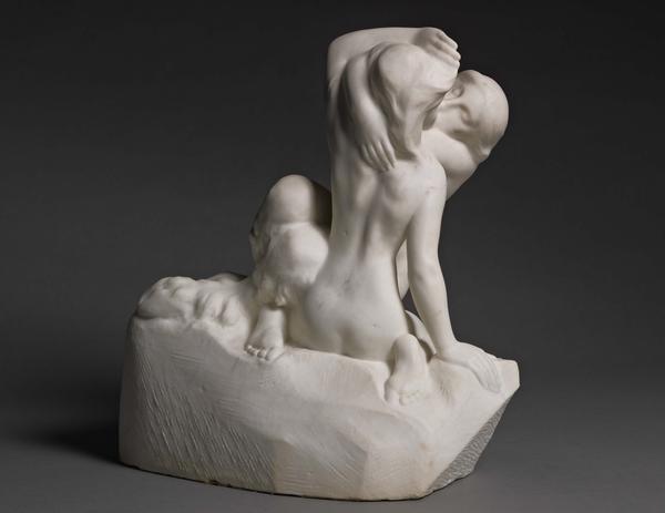 Auguste Rodin, Bacchantes Entwined.  Marble.  Signed and dedicated A P Escudier / Rodin; Conceived before 1896, carved between 1900 and 1910.  Height: 39.8 cm, Width: 37.4 cm, Depth: 27.6 cm 