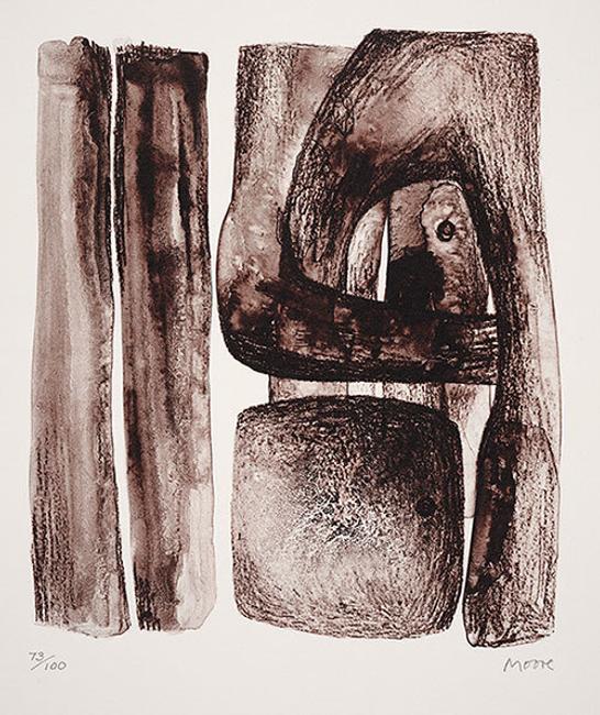 Henry Moore, Mexican Mask, 1974, lithograph, 26 x 19 in.  The Huntington Library, Art Collections, and Botanical Gardens.  Gift of Philip and Muriel Berman Foundation.  © The Henry Moore Foundation.  All Rights Reserved, DACS 2017 / henry-moore.org