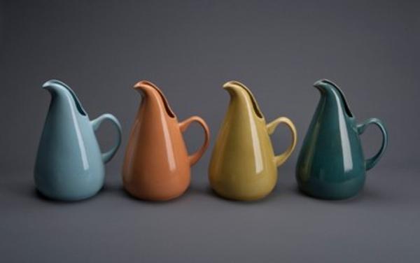 Russel Wright (1904–76) Four American Modern pitchers.  Designed 1937.  Glazed earthenware.  Each: 10¾ x 8⅛ x 6½ (27.3 x 20.6 x 16.5 cm) Produced by Steubenville Pottery Company, Steubenville, Ohio.  