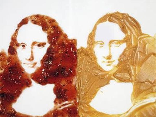 Vik Muniz (Brazilian, b.  1961), Double Mona Lisa (Peanut Butter and Jelly), from the series After Warhol, 1999, Digital C Print, 49.6 x 61.4 x 1.9 inches.  © Vik Muniz / Galerie Xippas, Paris