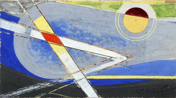 Rolph Scarlett (1889 – 1984) Abstraction.  Gouache on paperboard, 4 x 4 ¼ inches, Signed: lower right.  