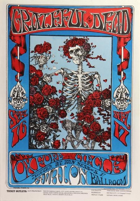 “Skeleton and Roses,” created for the Grateful Dead’s 1966 concert at the Avalon Ballroom in San Francisco, brought $19,000.