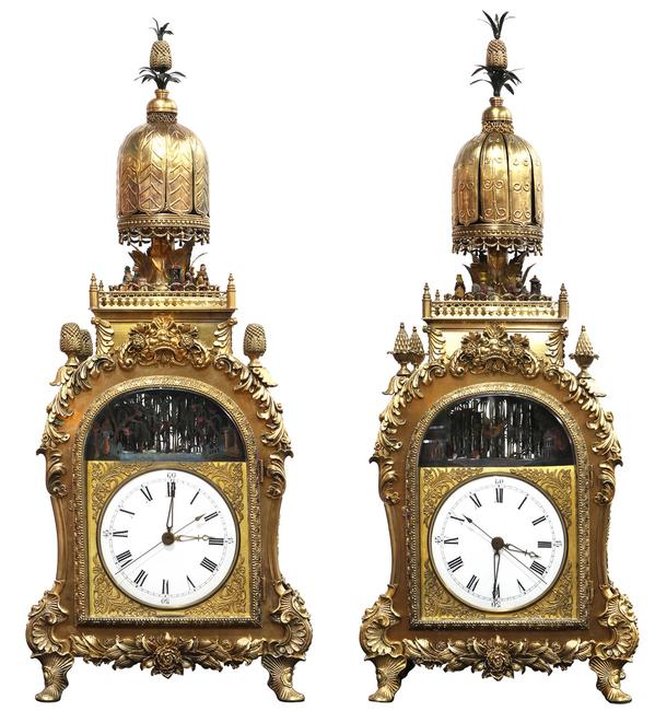 This magnificent pair of rare Chinese ormolu bronze automaton clocks from the Guangzhou Workshop will be offered as a set for $200,000 - 400,000.