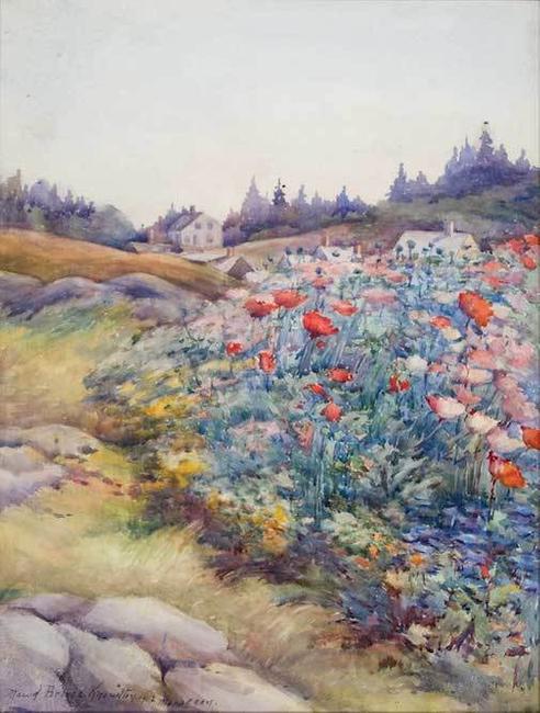 Maud Briggs Knowlton, Monhegan Shore Flowers, 1921, Watercolor on paper, 16 1/4 x 12 1/8 in., Anonymous Lender.)