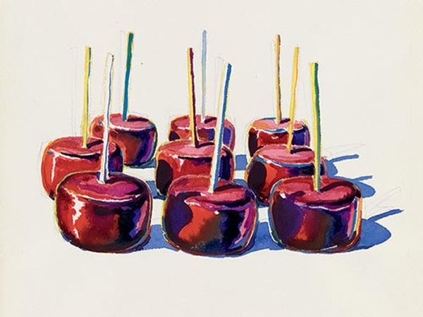 Nine Jelly Apples, 1964, watercolor and graphite.  Yale University Art Gallery, Gift of George Hopper Fitch, B.A.  1932.  Photography by Tony De Camillo, © Wayne Thiebaud/Licensed by VAGA, New York, NY