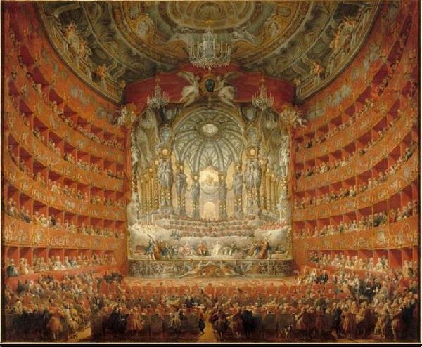 Giovanni Paolo Panini, Italian, 1691–1765, The Musical Performance in the Teatro Argentina in Honor of the Marriage of the Dauphin, 1747.  Oil on canvas, 205 x 246 cm (80 11/16 x 96 7/8 in.) Paris, Musée du Louvre, Département des Peintures.  Image © RMN-Grand Palais / Art Resource