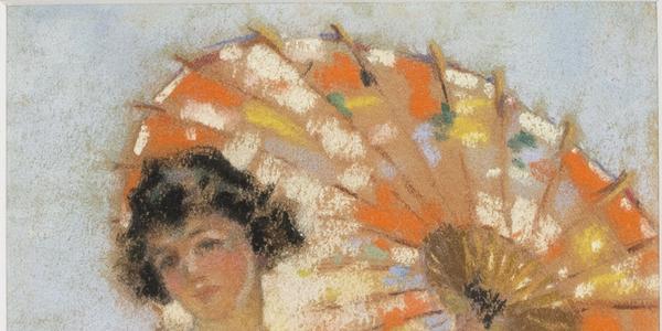 Mary Lane McMillan (1883-1976) Young Girl with Parasol, c.  1910-1915.  Oil on canvas.  20 x 16 inches.  Estate Stamp Verso.  